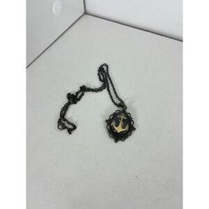 Vintage Style Nautical Anchor Cameo Necklace Antique Bronze Tone Black Gold